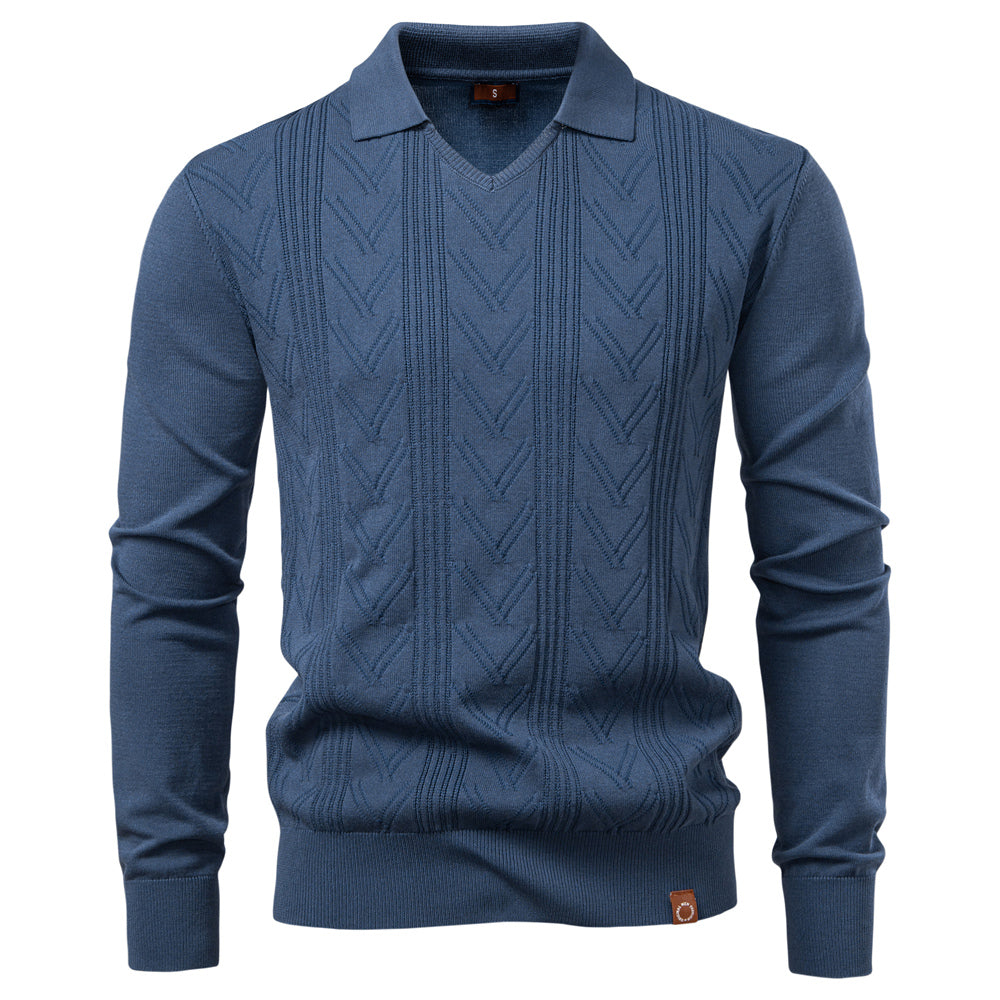 Modern Henley Polo Men Solid Color Long Sleeve Blue Men's Clothing - Tophatter Daily Deals