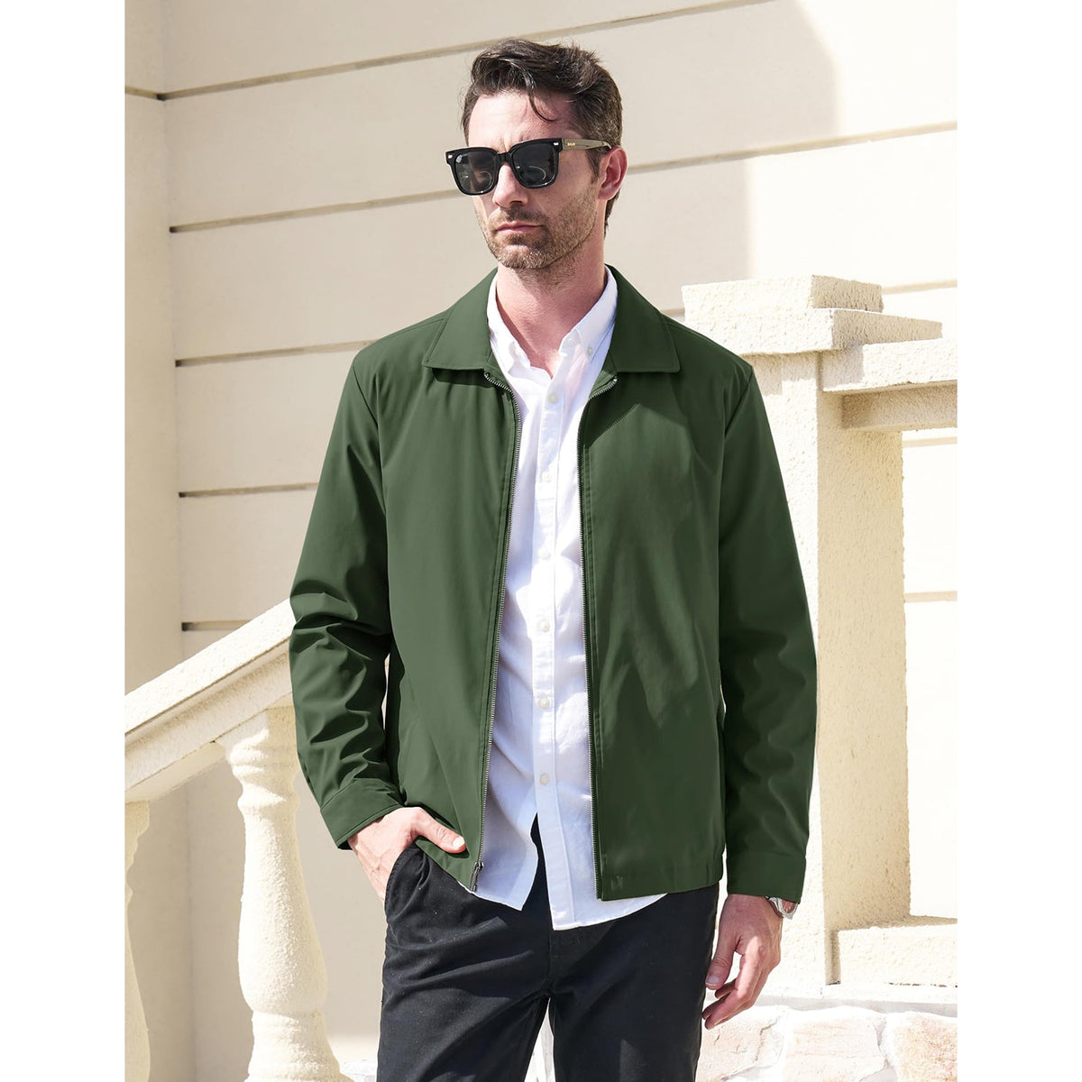 Modern Work Outings Coat With Zipper Pockets Army Green Men's Clothing - Tophatter Daily Deals