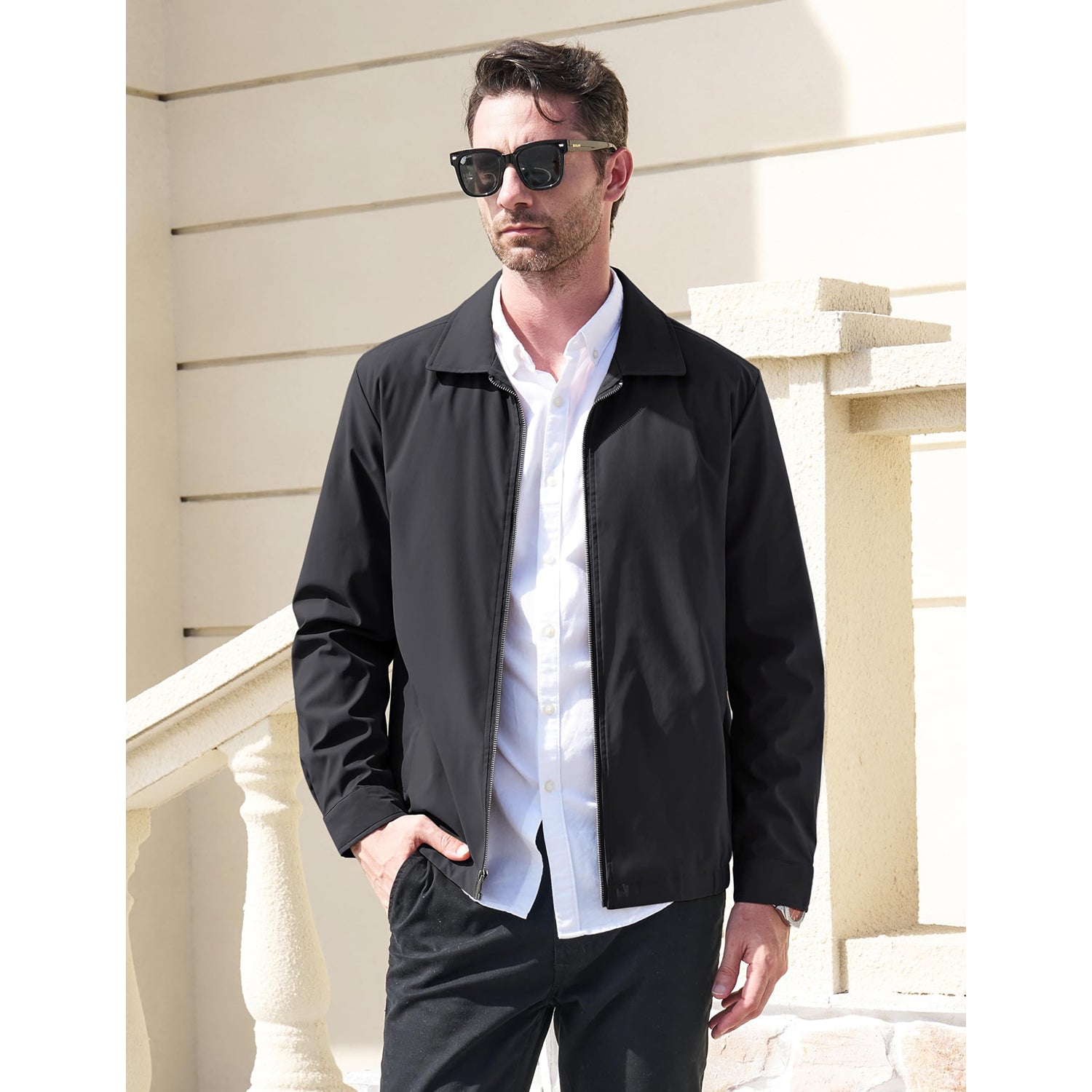 Modern Work Outings Coat With Zipper Pockets Black Men's Clothing - Tophatter Daily Deals