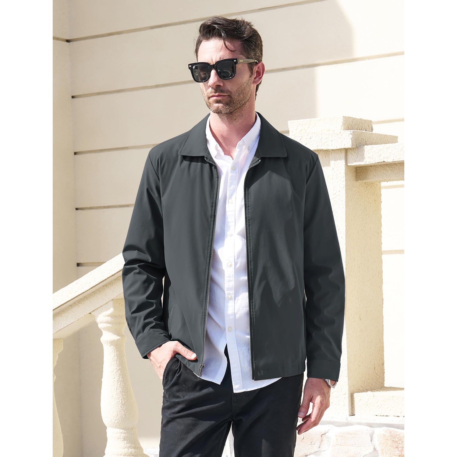 Modern Work Outings Coat With Zipper Pockets Dark Gray Men's Clothing - Tophatter Daily Deals