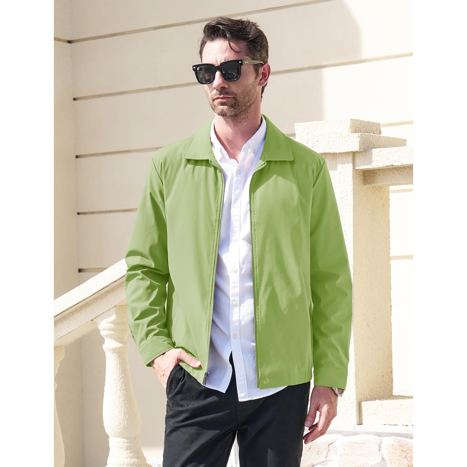 Modern Work Outings Coat With Zipper Pockets Apple Green Men's Clothing - Tophatter Daily Deals
