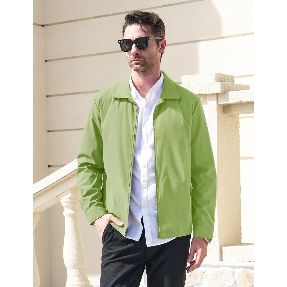 Modern Work Outings Coat With Zipper Pockets Apple Green Men's Clothing - Tophatter Daily Deals