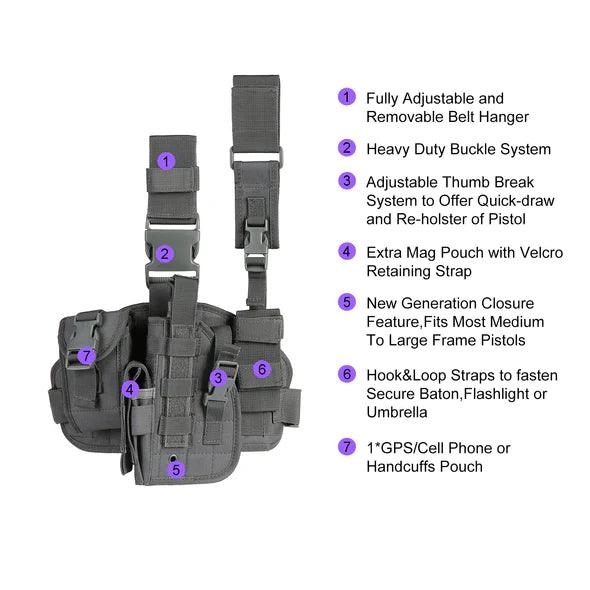 MOLLE DROPLEG PLATFORM W/ POUCHES - BLACK - Tophatter's Army Deals HOLSTERS & BAGS - Tophatter Daily Deals
