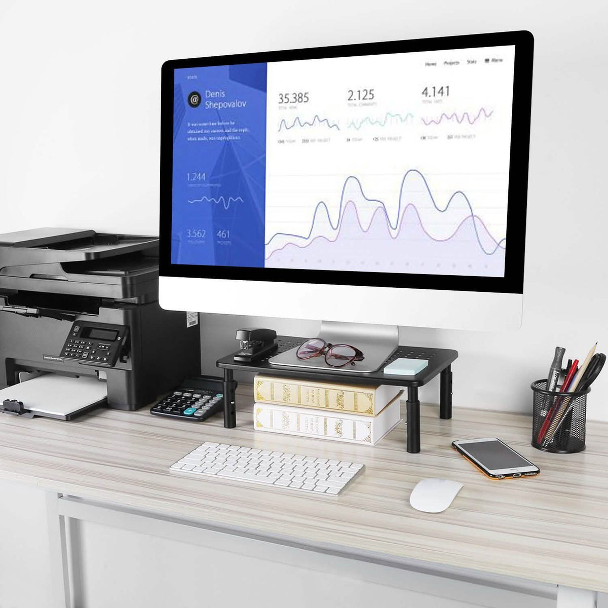 Monitor Stand Riser 3 Height Adjustable Desk Computer Accessories - Tophatter Daily Deals