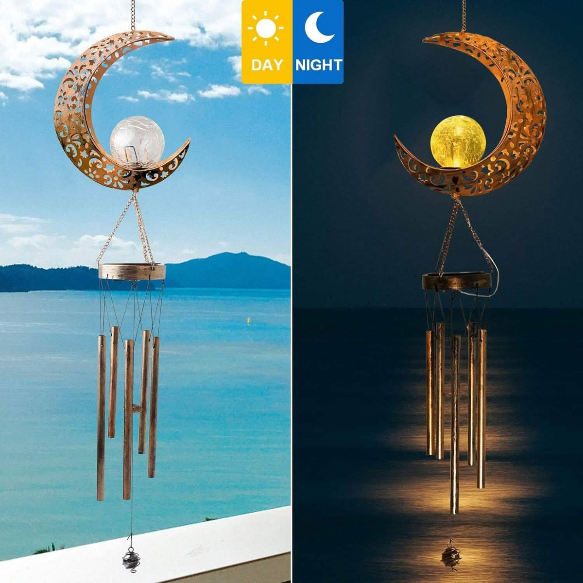 Moon Crackle Glass Ball Wind Chimes Solar Wind Chimes Garden & Patio - Tophatter Daily Deals