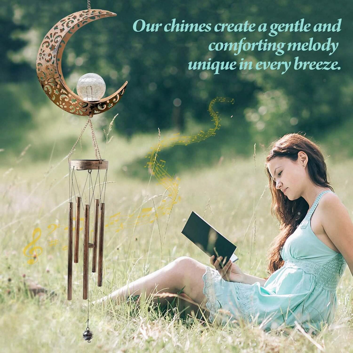 Moon Crackle Glass Ball Wind Chimes Solar Wind Chimes Garden & Patio - Tophatter Daily Deals