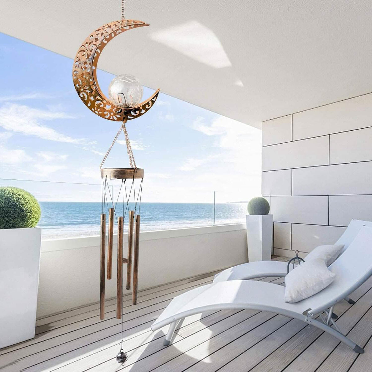 Moon Crackle Glass Ball Wind Chimes Solar Wind Chimes Garden & Patio - Tophatter Daily Deals