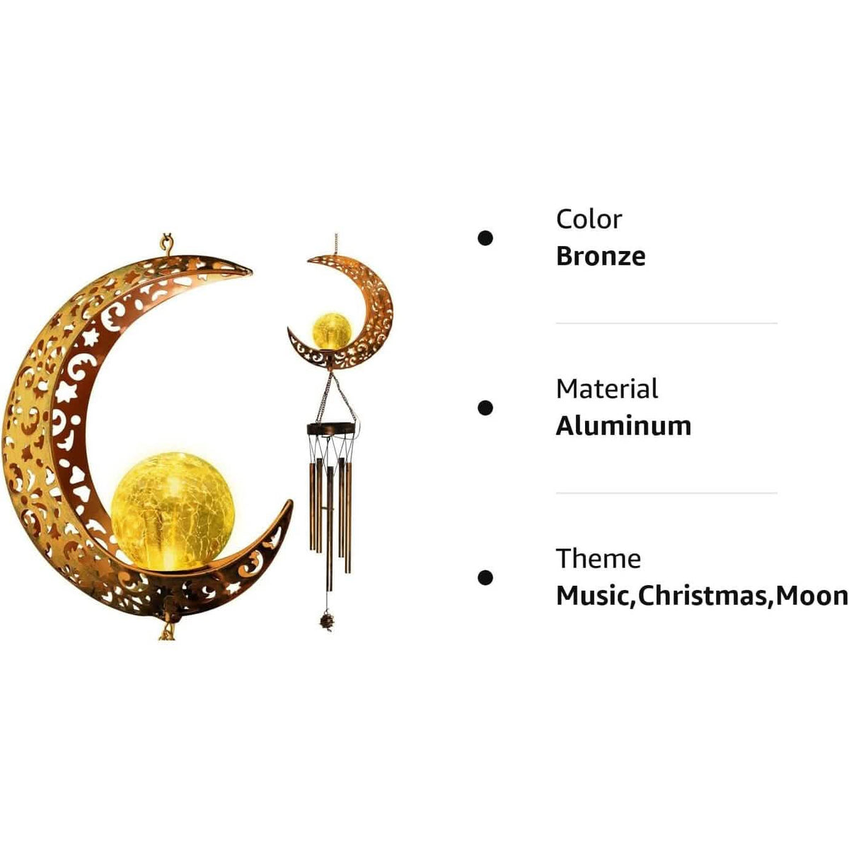 Moon Crackle Glass Ball Wind Chimes Solar Wind Chimes Garden & Patio - Tophatter Daily Deals
