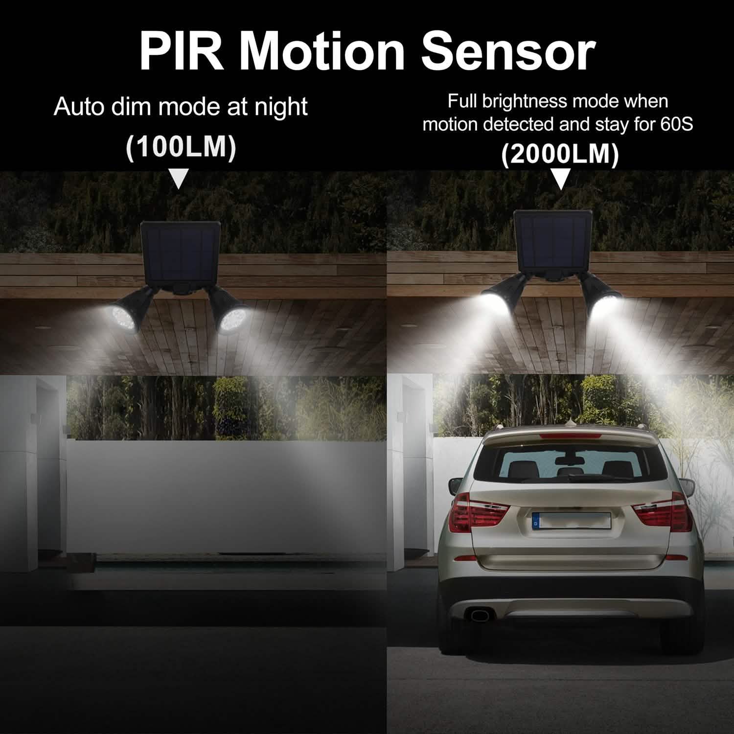 Motion Sensor Spotlights 2000lm Security Lights with Dual Head 360 Degree Rotatable Outdoor Lighting - Tophatter Daily Deals
