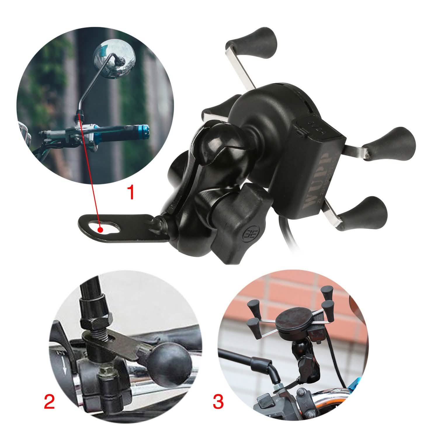Motorcycle Handlebar Mount Holder with USB Charger Outdoor Recreation - Tophatter Daily Deals