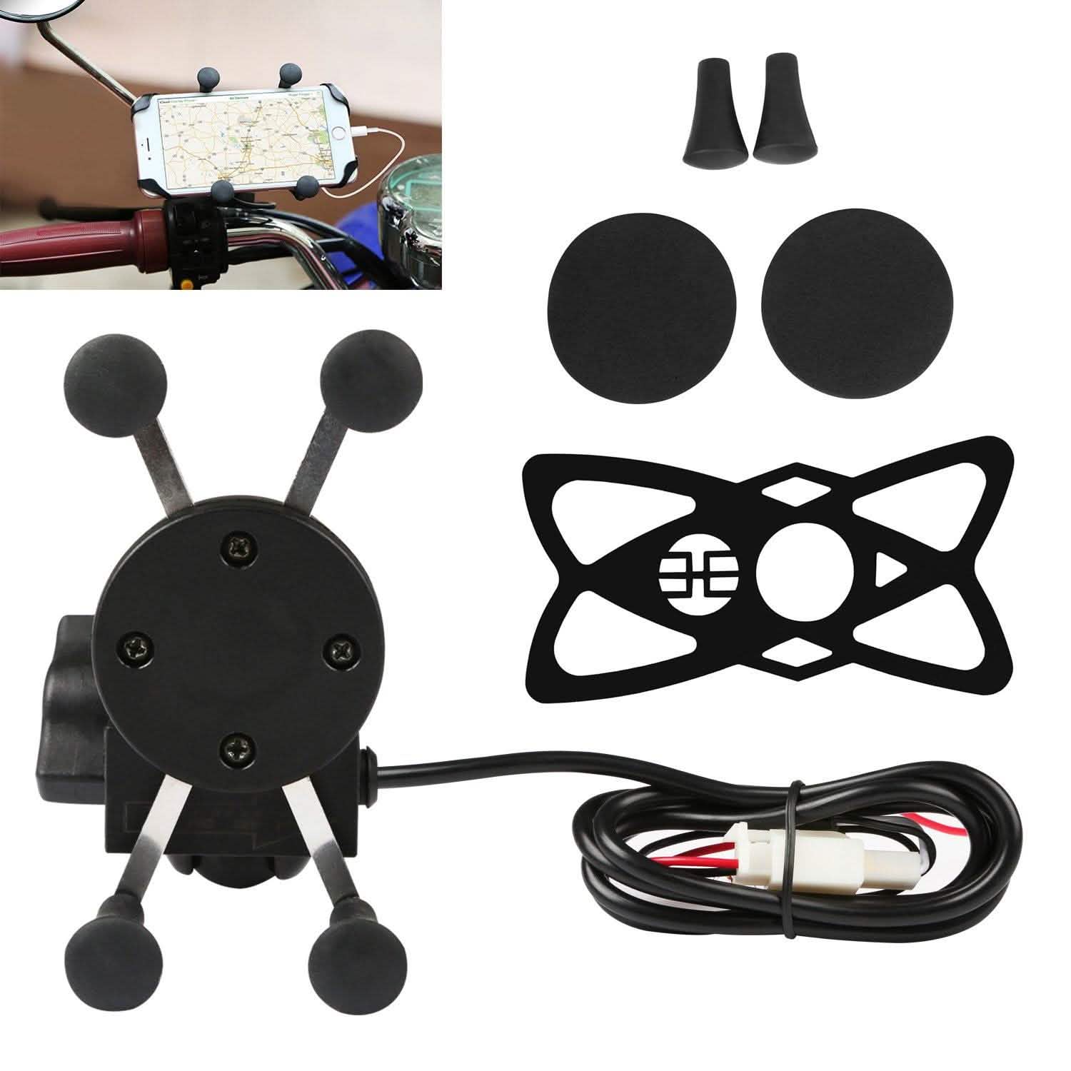Motorcycle Handlebar Mount Holder with USB Charger Outdoor Recreation - Tophatter Daily Deals