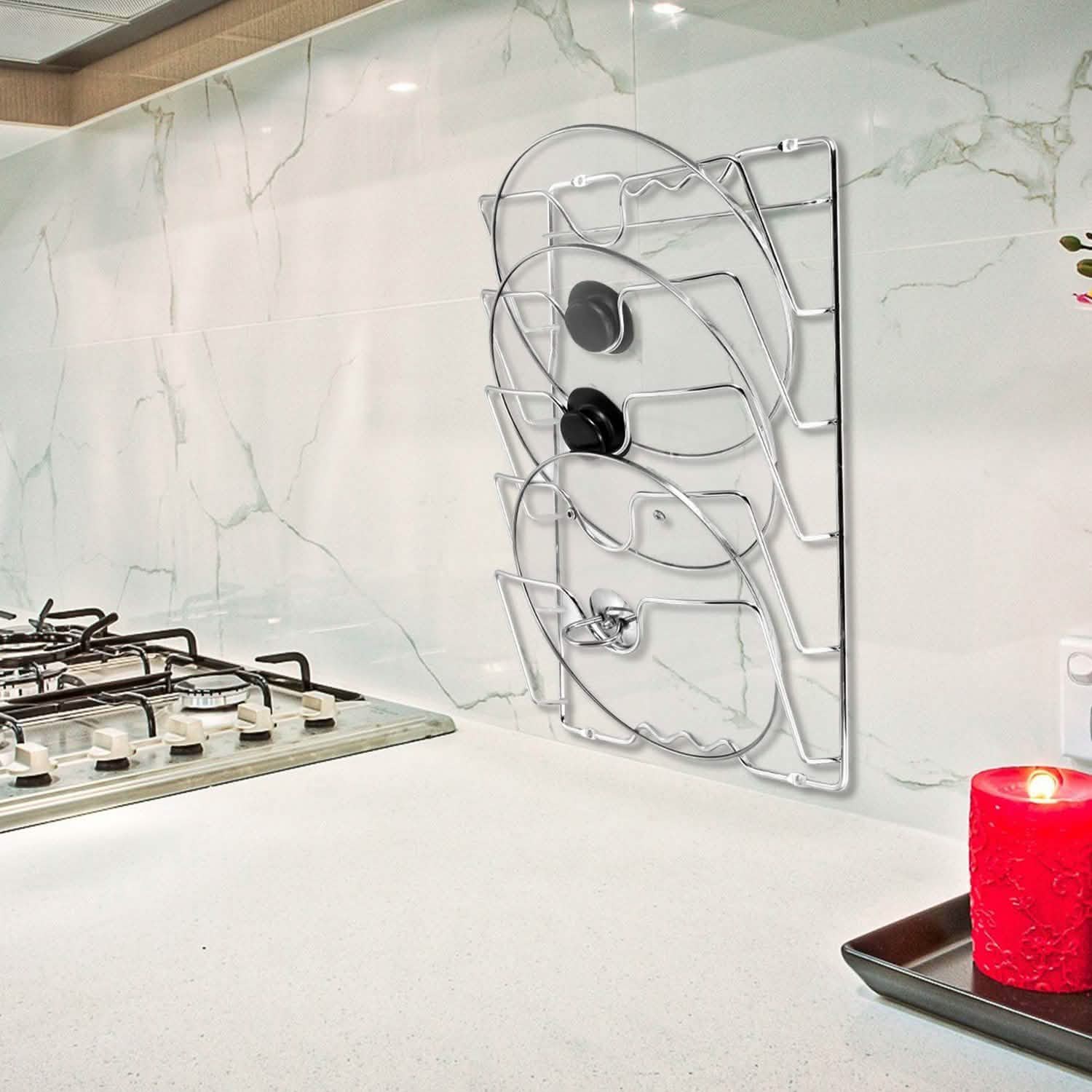 Mounted Pot Lid Rack Pot Cover Organizer Kitchen Storage - Tophatter Daily Deals