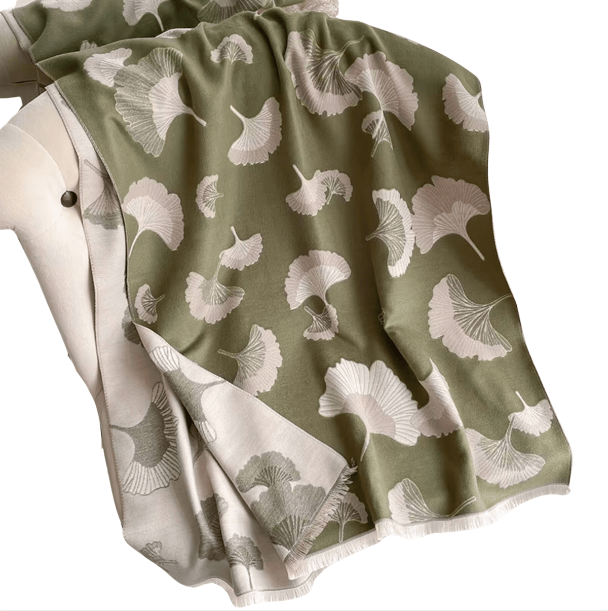 Ginkgo Moss Botanical Scarf Fringe-Trimmed Scarf Multi Scarves - Tophatter Daily Deals