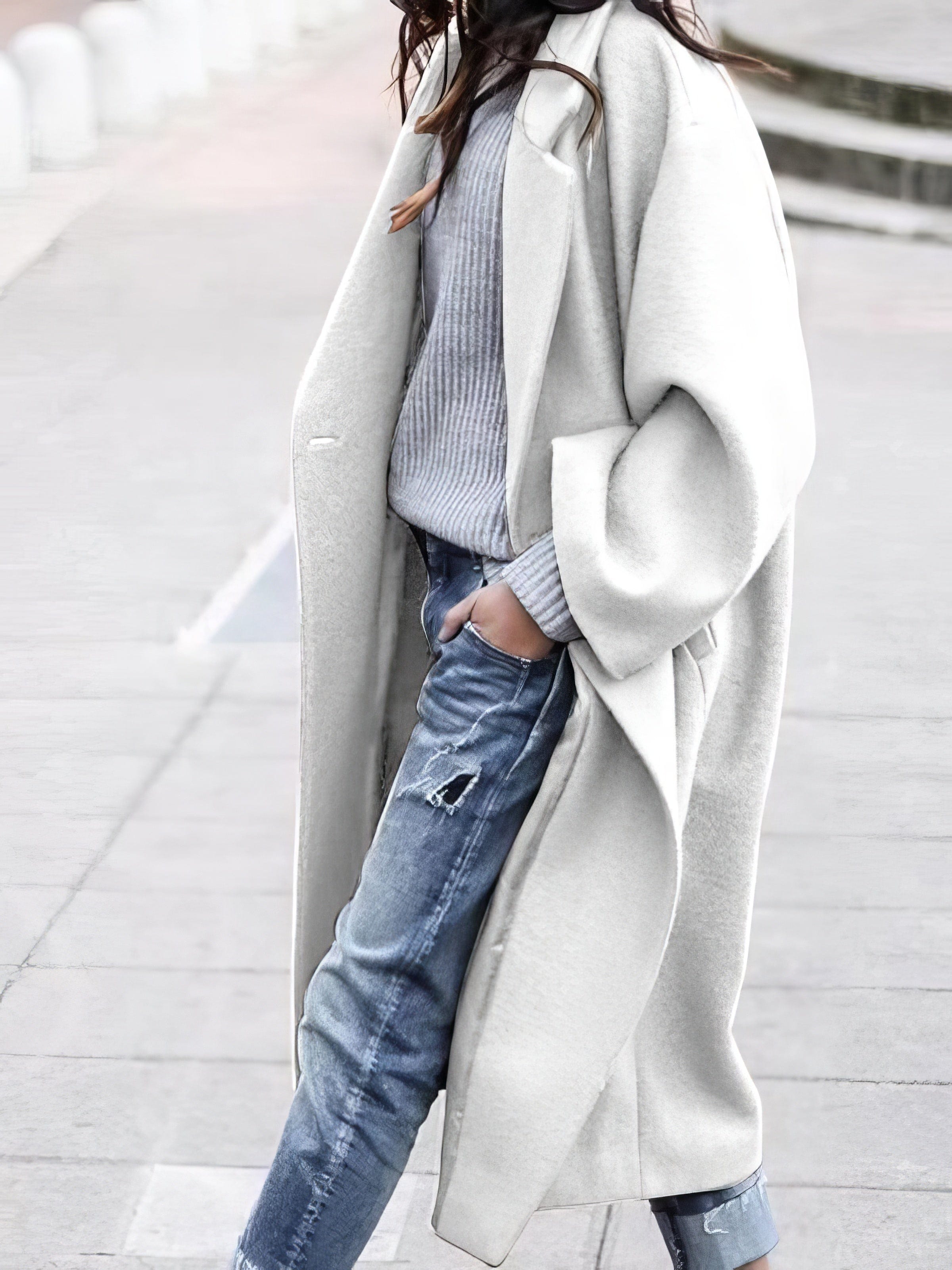 Oversized Women Long Winter Coat - Relaxed Wool, For Cold White - Tophatter Daily Deals