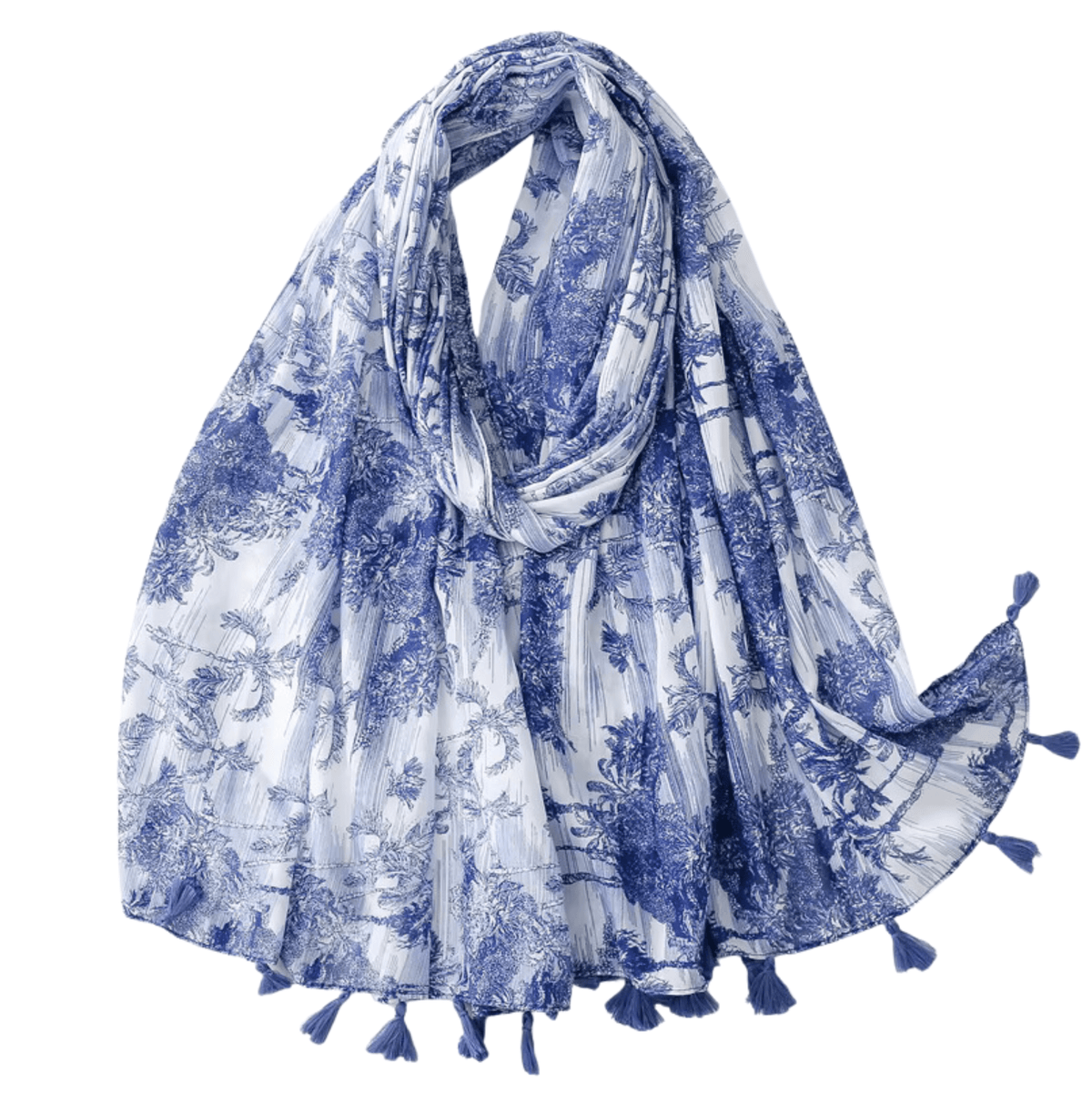 Blue and White Toile Tassel Scarf Multi Scarves - Tophatter Daily Deals