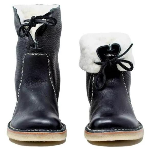 Insulating Women's Winter Boots - Foldover Cuff, Leather Black - Tophatter Daily Deals