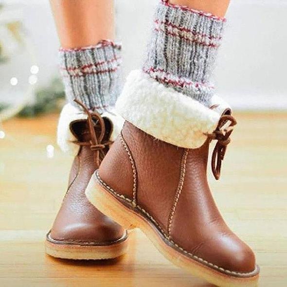 Insulating Women's Winter Boots - Foldover Cuff, Leather - Tophatter Daily Deals