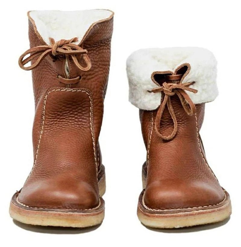 Insulating Women's Winter Boots - Foldover Cuff, Leather - Tophatter Daily Deals