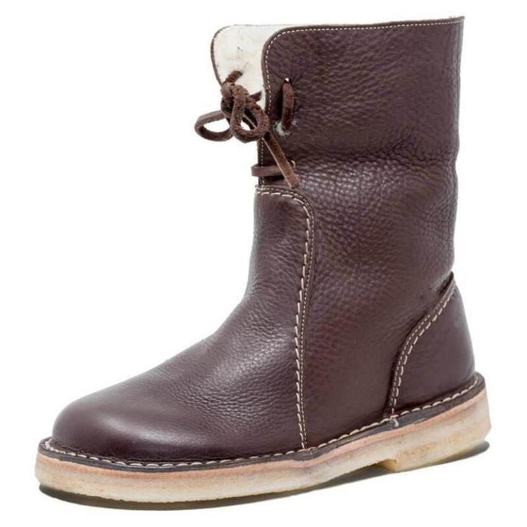Insulating Women's Winter Boots - Foldover Cuff, Leather Dark Brown - Tophatter Daily Deals