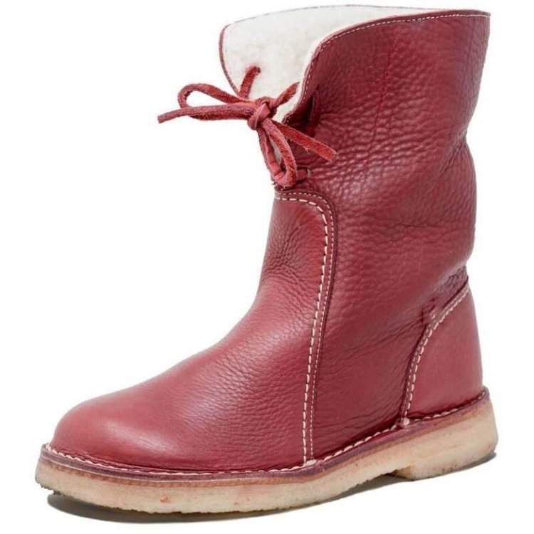 Insulating Women's Winter Boots - Foldover Cuff, Leather Red - Tophatter Daily Deals