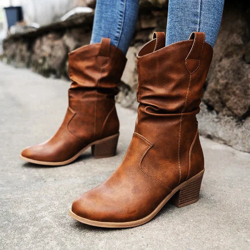 Supportive Women’s Western Boots - Slouch Faux Leather - Tophatter Daily Deals