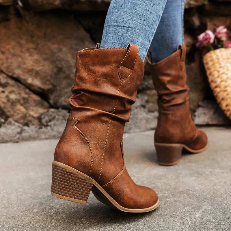 Supportive Women’s Western Boots - Slouch Faux Leather - Tophatter Daily Deals