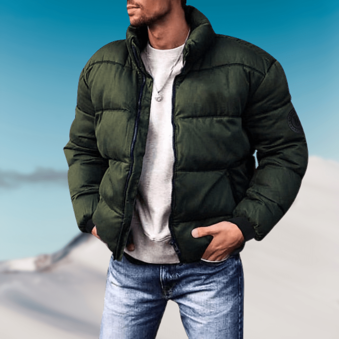 Insulating Men's Puffer Jacket - Boxy Cut, Synthetic Winter Green - Tophatter Daily Deals