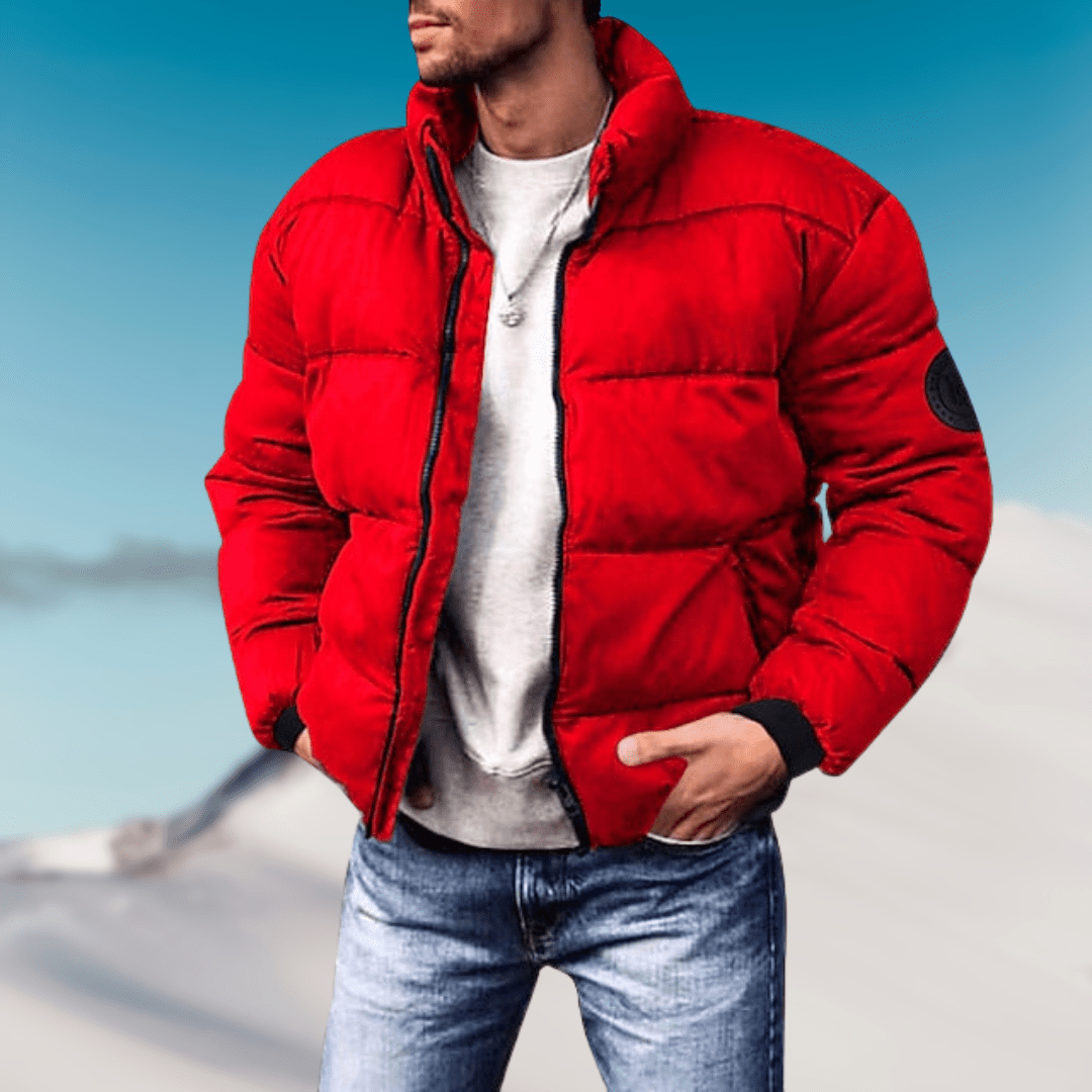 Insulating Men's Puffer Jacket - Boxy Cut, Synthetic Winter Red - Tophatter Daily Deals