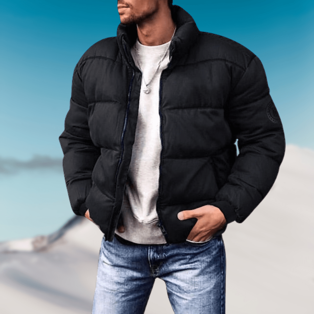 Insulating Men's Puffer Jacket - Boxy Cut, Synthetic Winter Black - Tophatter Daily Deals