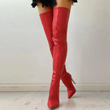 Fitted Women Thigh-High Stiletto Boots - Leather, Evening Red - Tophatter Daily Deals