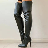 Fitted Women Thigh-High Stiletto Boots - Leather, Evening - Tophatter Daily Deals
