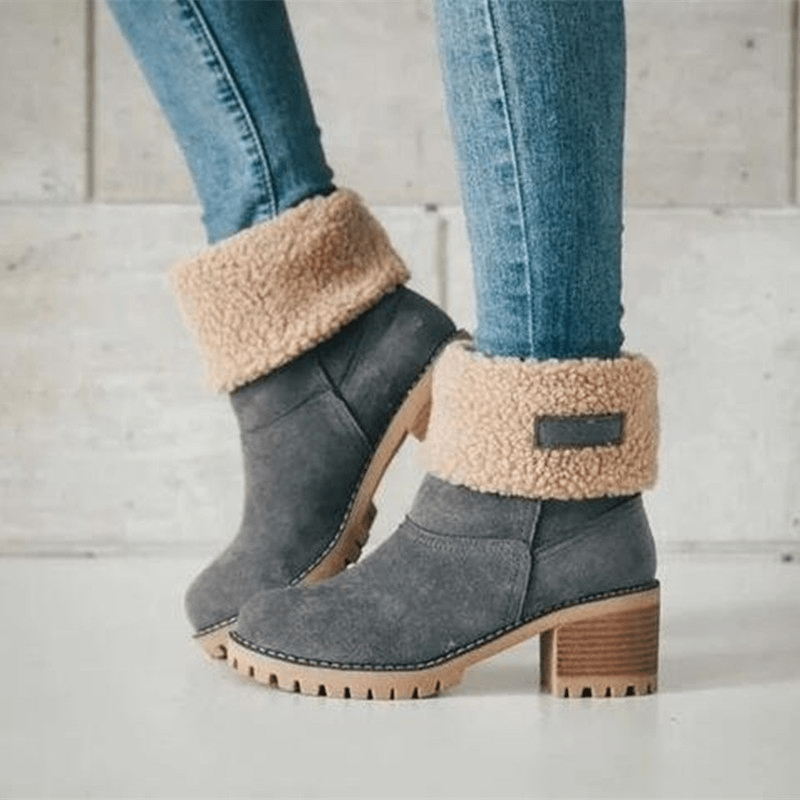 Insulating Women’s Winter Boots - Mid Calf Suede Cozy Lining Gray - Tophatter Daily Deals