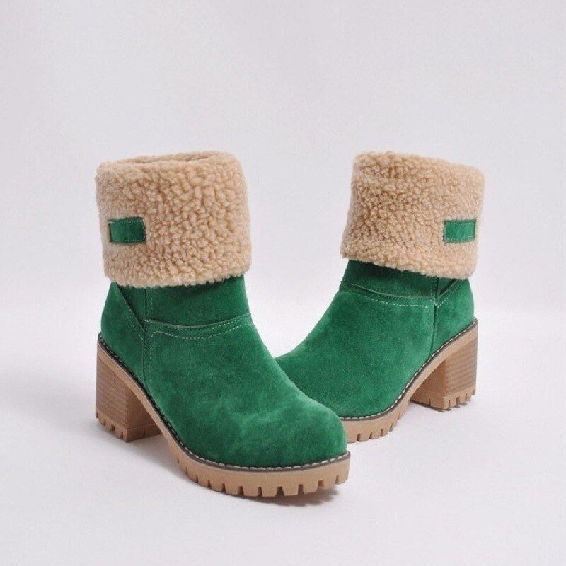 Insulating Women’s Winter Boots - Mid Calf Suede Cozy Lining Green - Tophatter Daily Deals