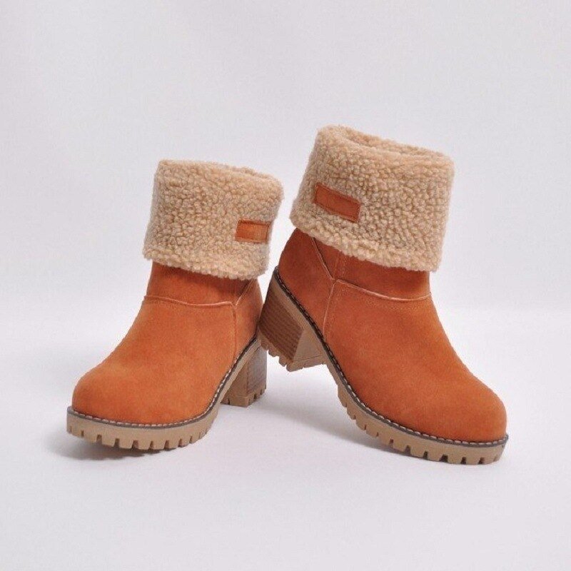Insulating Women’s Winter Boots - Mid Calf Suede Cozy Lining Orange - Tophatter Daily Deals