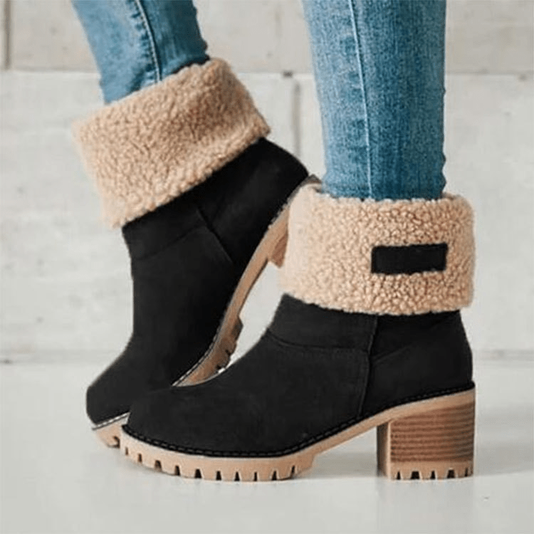 Insulating Women’s Winter Boots - Mid Calf Suede Cozy Lining Black - Tophatter Daily Deals