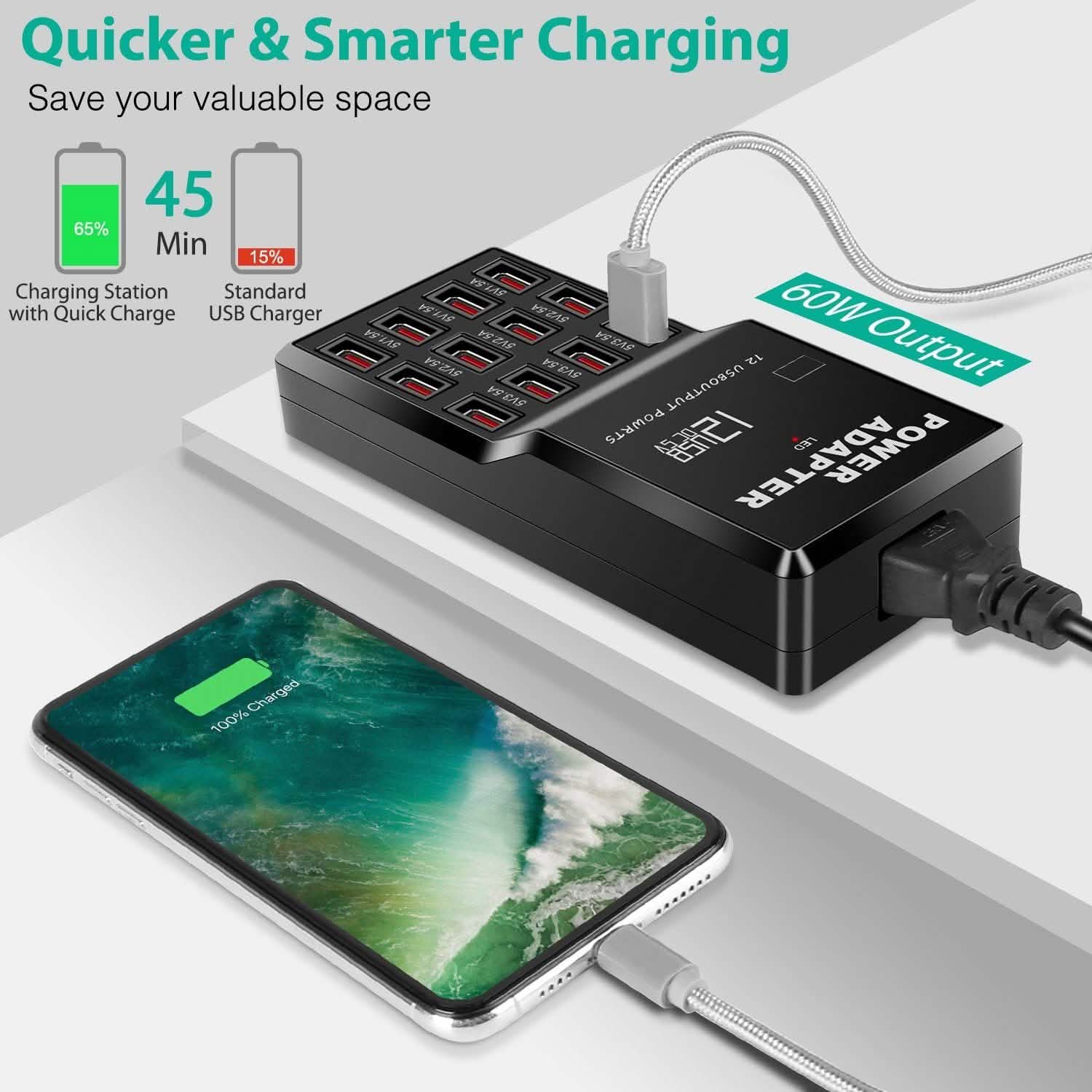 Multi 12 Port USB Charging Station Hub Mobile Accessories - Tophatter Daily Deals