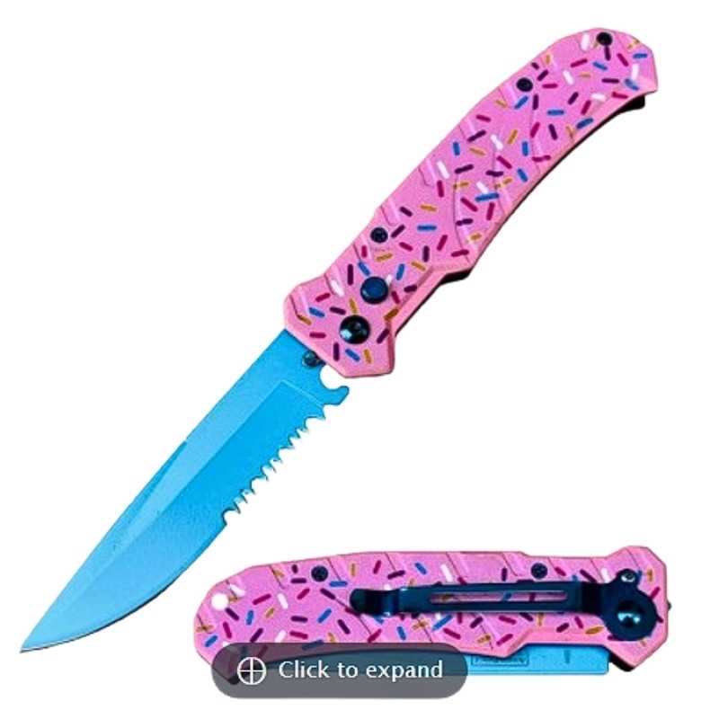 Pink Sprinkles Serrated Folding Knife Knives & Knuckles - Tophatter Daily Deals