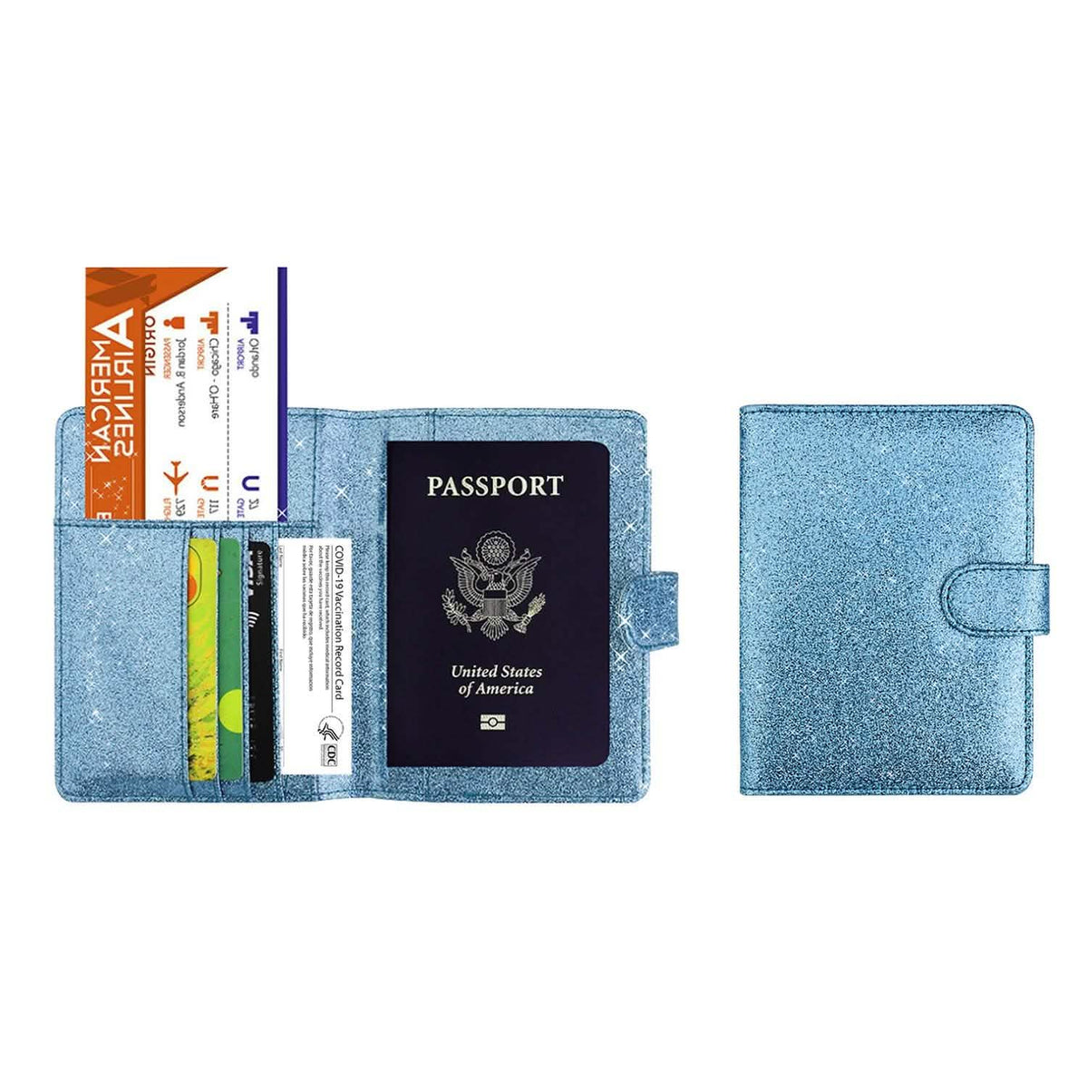 Multi Function Glitter Bling RFID Passport Organizer With CDC Vaccination Card Holder Blue Handbags & Wallets - Tophatter Daily Deals
