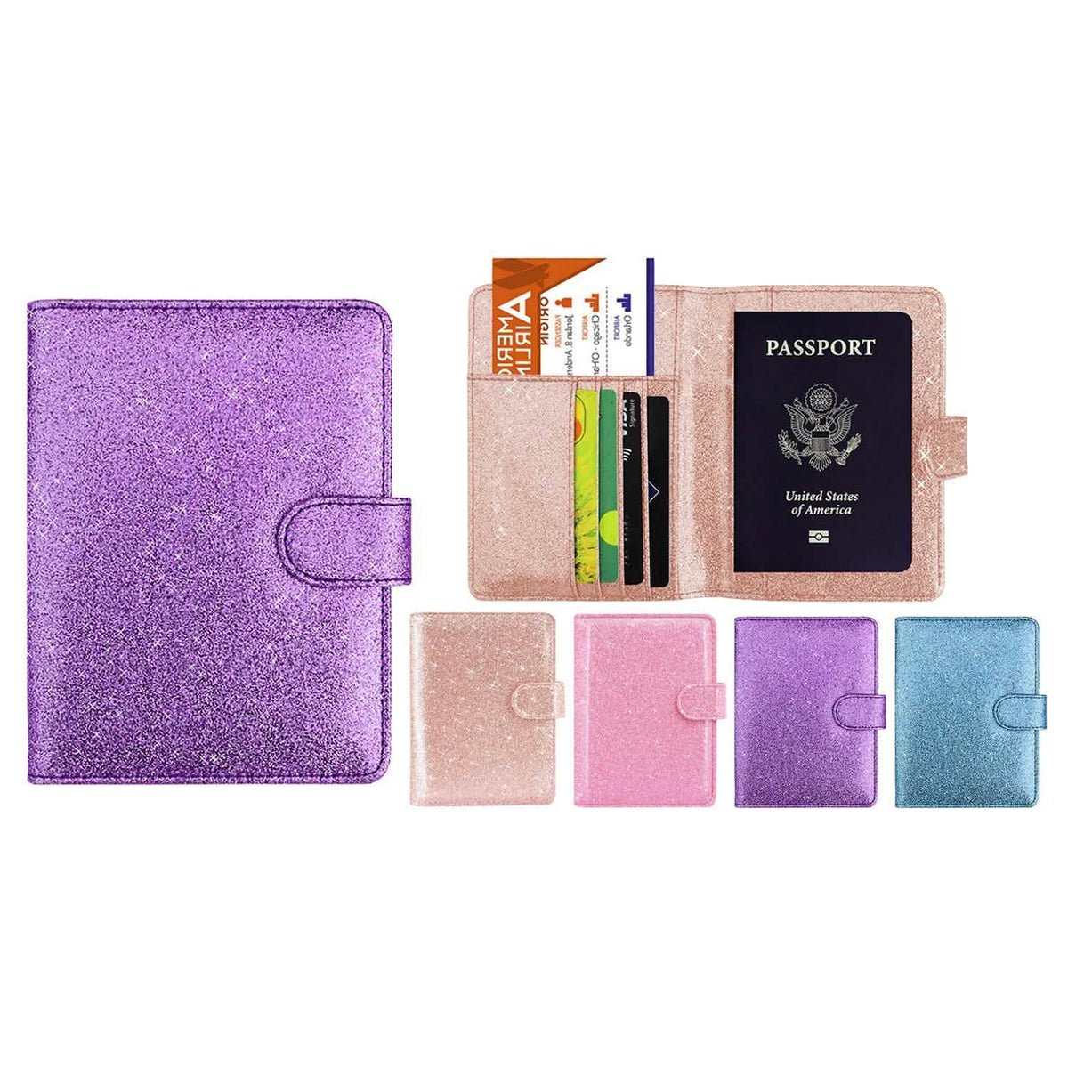 Multi Function Glitter Bling RFID Passport Organizer With CDC Vaccination Card Holder Handbags & Wallets - Tophatter Daily Deals