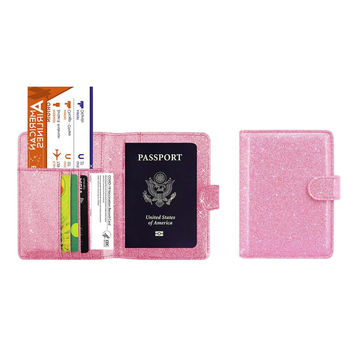 Multi Function Glitter Bling RFID Passport Organizer With CDC Vaccination Card Holder Pink Handbags & Wallets - Tophatter Daily Deals