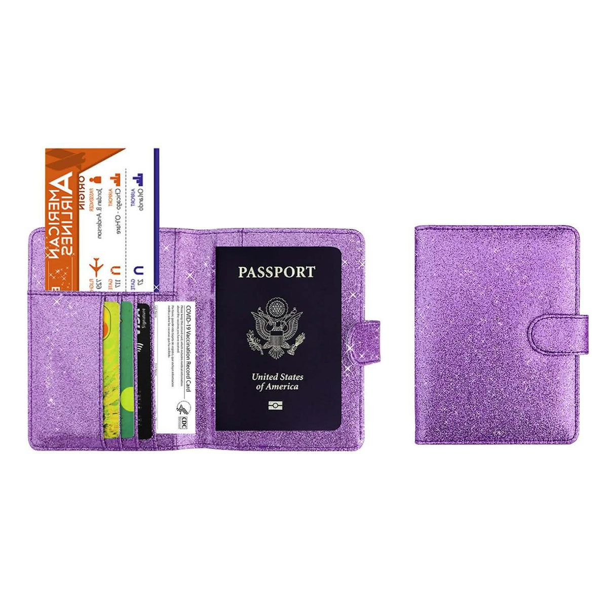 Multi Function Glitter Bling RFID Passport Organizer With CDC Vaccination Card Holder Purple Handbags & Wallets - Tophatter Daily Deals
