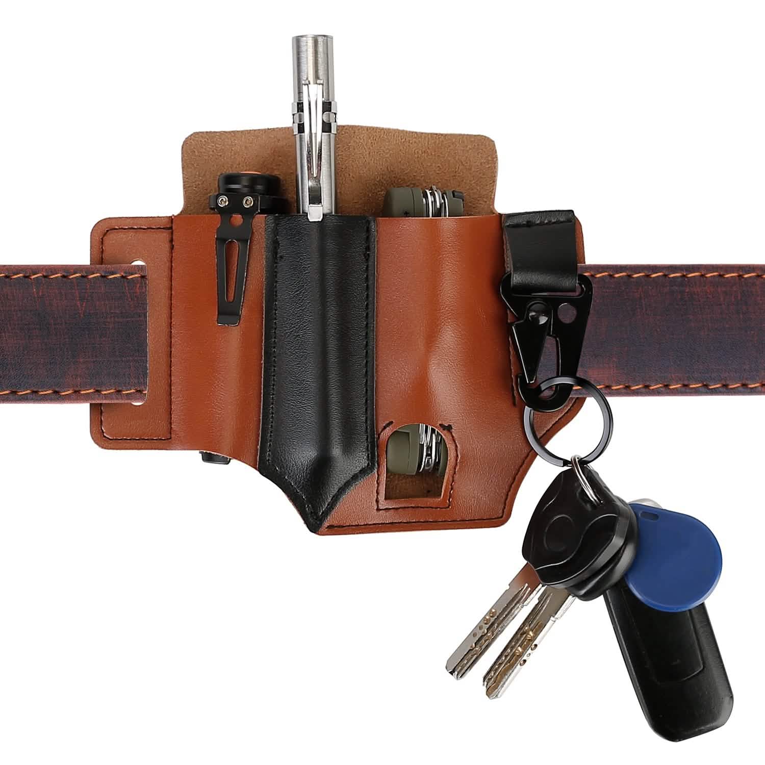 Multi-tool Sheath for Belt Leather EDC Pocket Organizer Brown Everything Else - Tophatter Daily Deals