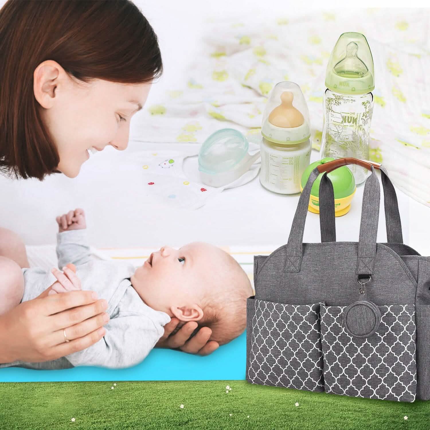 Multifunctional Diaper Changing Tote Bag with Adjustable Messenger Strap Baby Gear - Tophatter Daily Deals