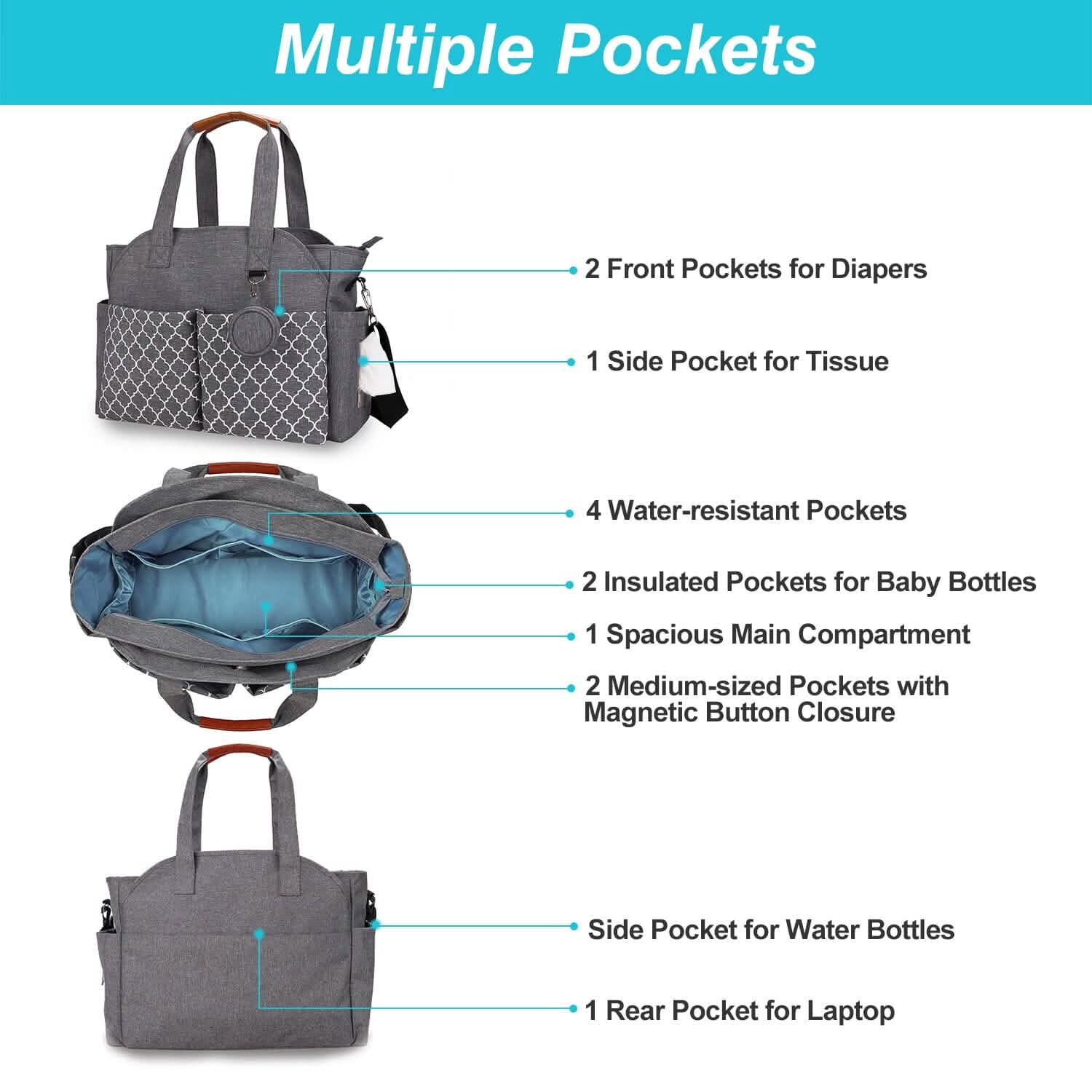 Multifunctional Diaper Changing Tote Bag with Adjustable Messenger Strap Baby Gear - Tophatter Daily Deals