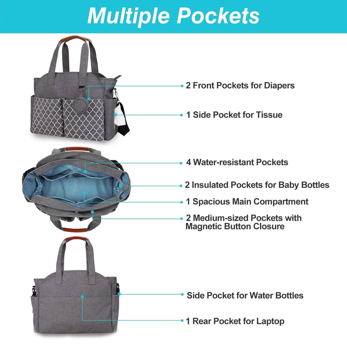 Multifunctional Diaper Changing Tote Bag with Adjustable Messenger Strap Baby Gear - Tophatter Daily Deals