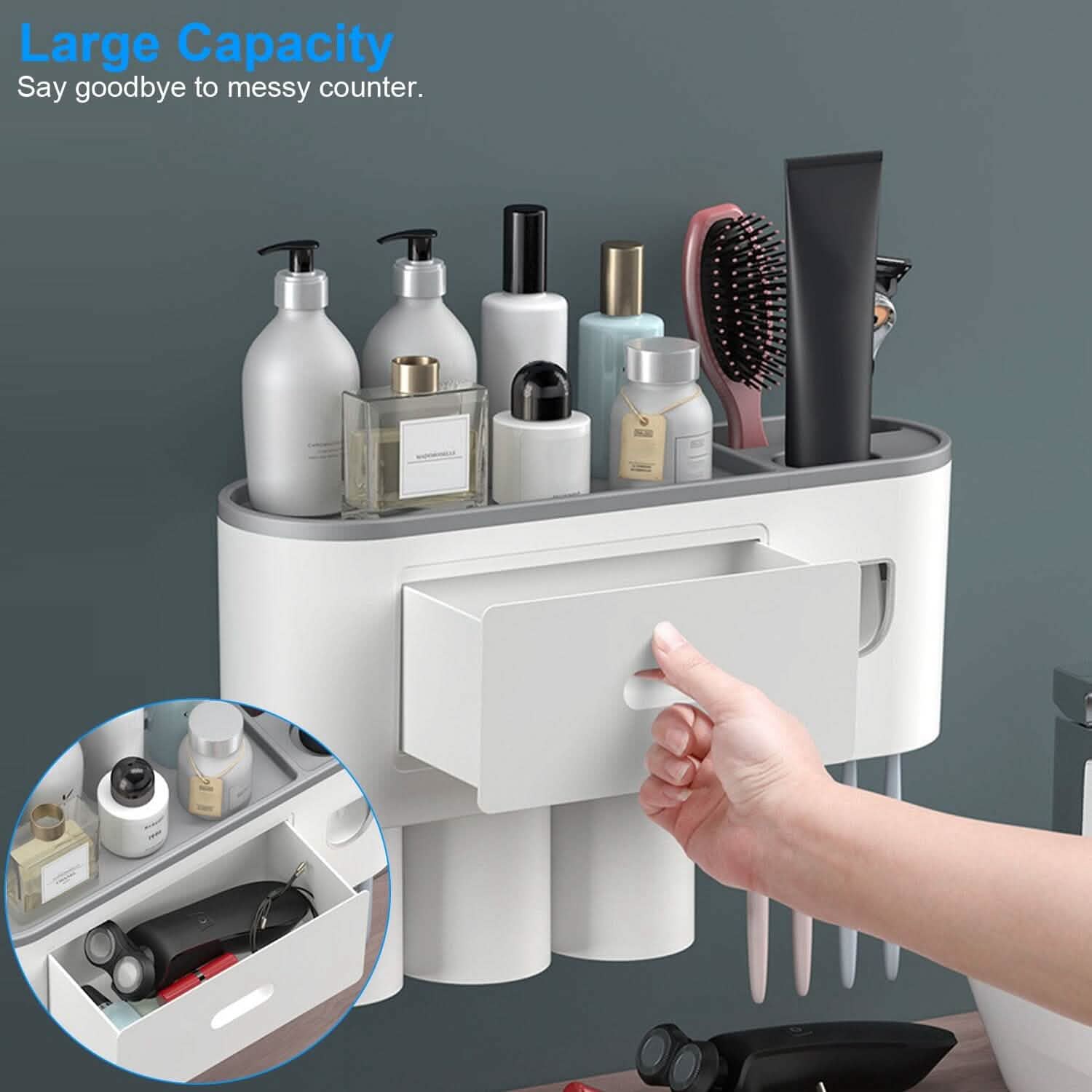 Multifunctional Wall Mount Toothbrush Holder Rack Organizer Bath - Tophatter Daily Deals