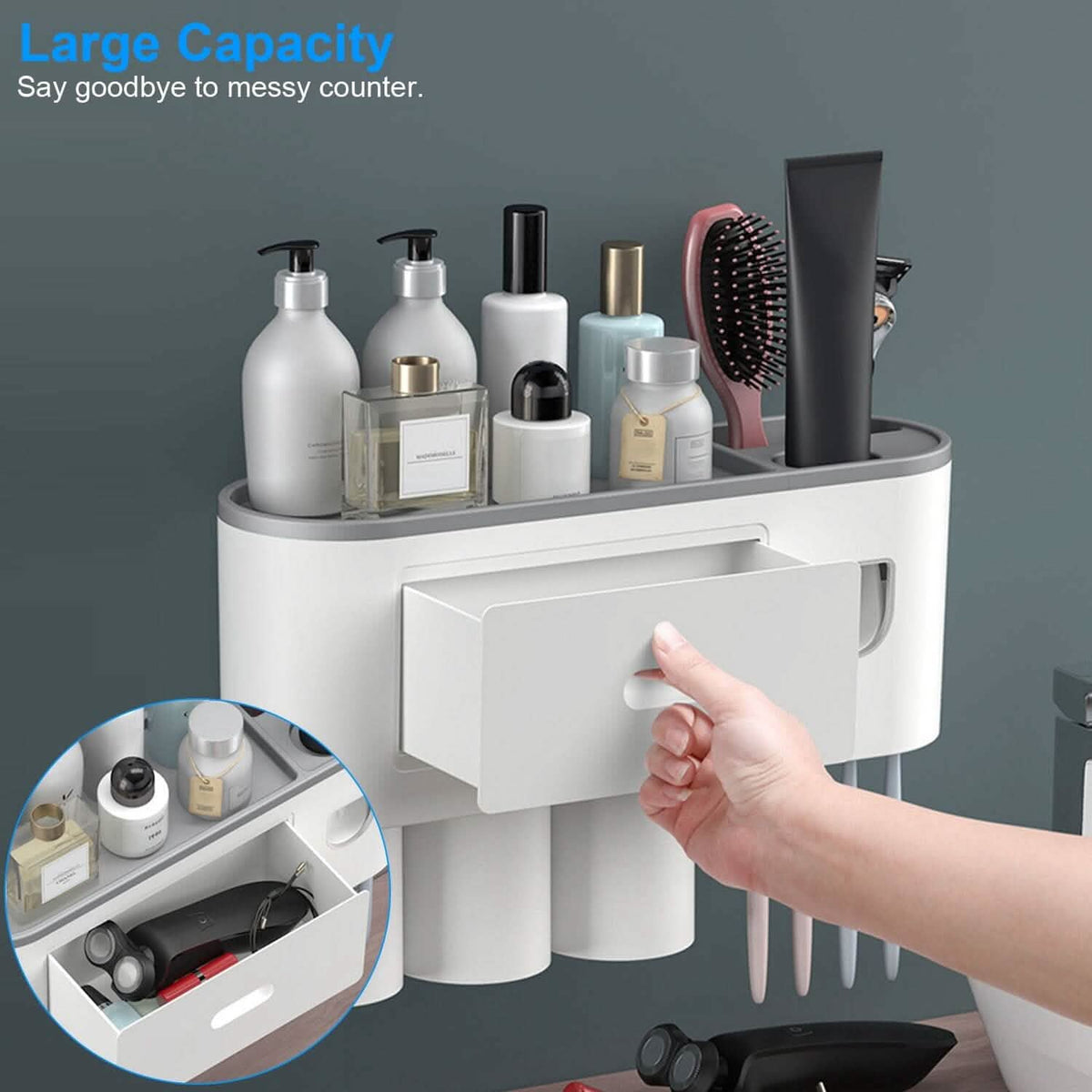 Multifunctional Wall Mount Toothbrush Holder Rack Organizer Bath - Tophatter Daily Deals