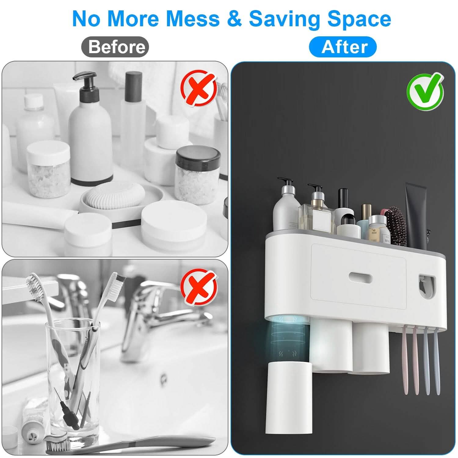 Multifunctional Wall Mount Toothbrush Holder Rack Organizer Bath - Tophatter Daily Deals