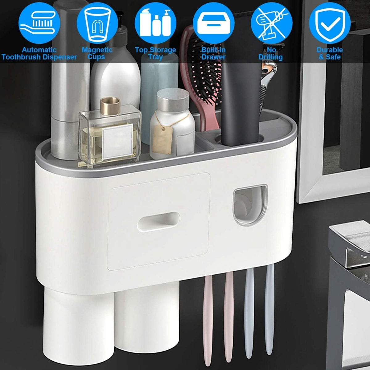 Multifunctional Wall Mount Toothbrush Holder Rack Organizer Bath - Tophatter Daily Deals