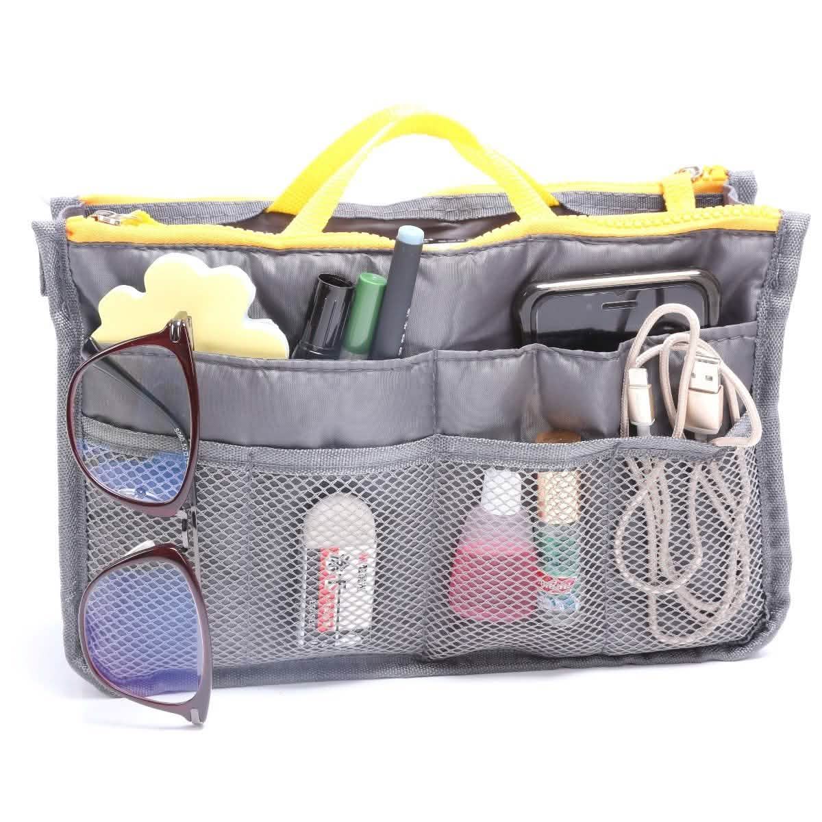 Multiple Pockets Cosmetic/Purse Organizer Bag Gray Storage & Organization - Tophatter Daily Deals